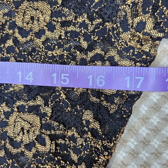 Reba Sheer Mesh Black & Metallic Gold High Collar Button Neck Long Sleeve Bouse - Picture 10 of 12